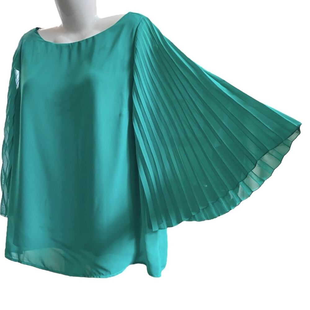 I.N. Studio Women's Green Boatneck 3/4 Accordion Sheer Slv Layered Blouse SZ XL - Picture 5 of 8